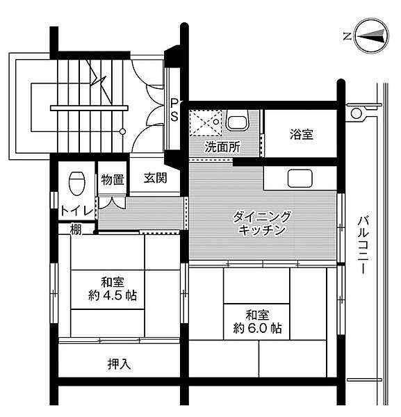 ビレッジハウス下陰第二1号棟 0207｜兵庫県豊岡市下陰(賃貸マンション2DK・2階・39.83㎡)の写真 その2