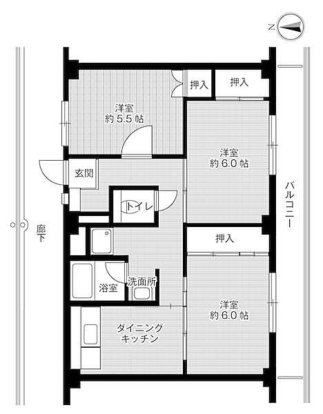 ビレッジハウス山本6号棟 0101｜兵庫県宝塚市山本丸橋４丁目(賃貸マンション3DK・1階・57.96㎡)の写真 その2