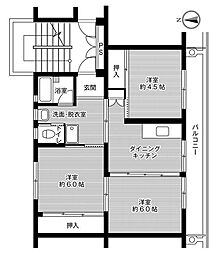 ビレッジハウス旭ヶ丘2号棟 3DKの間取図画像