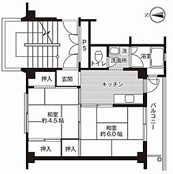 ビレッジハウス玖珂1号棟 2Kの間取図画像