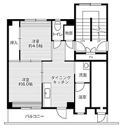 ビレッジハウス馬場1号棟 2DKの間取図画像