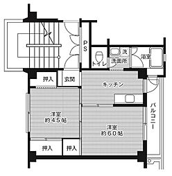 ビレッジハウス白枝1号棟 2Kの間取図画像