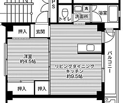 ビレッジハウス万富1号棟 1LDKの間取図画像