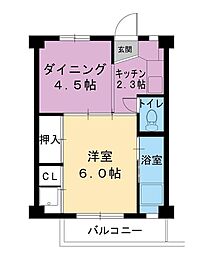 ビレッジハウス上乃木1号棟 1DKの間取図画像