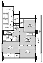 ビレッジハウス三原筆影1号棟 3DKの間取図画像