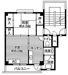 ビレッジハウス国分 2Kの間取図画像