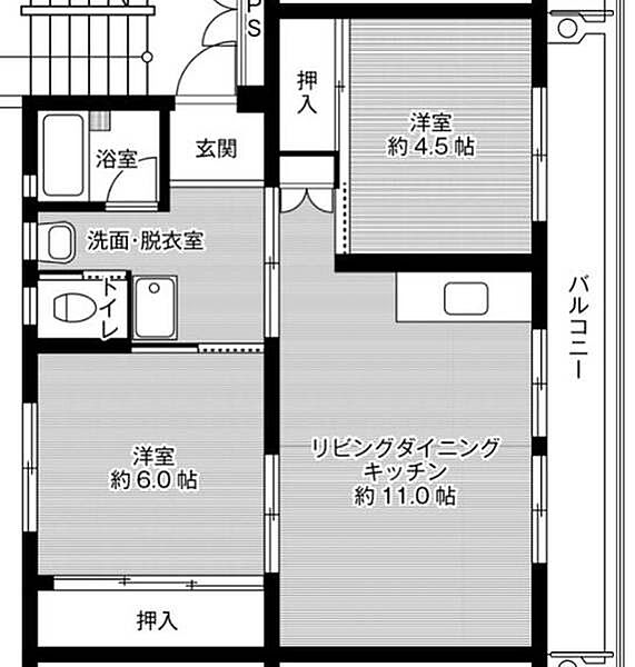 ビレッジハウス青木1号棟 0406｜鳥取県米子市永江(賃貸マンション2LDK・4階・53.96㎡)の写真 その2