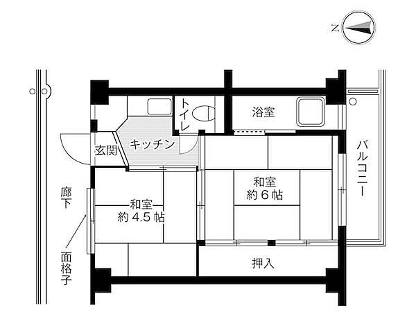 ビレッジハウス福富3号棟 0205｜岡山県岡山市南区福富西２丁目(賃貸マンション2K・2階・28.98㎡)の写真 その2