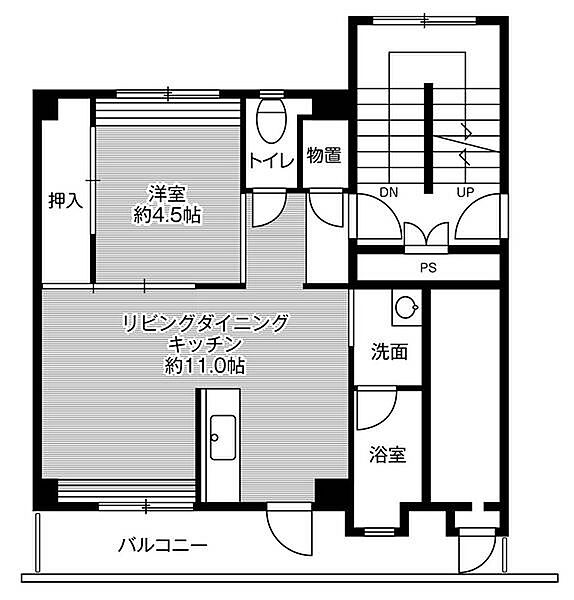 ビレッジハウス馬場2号棟 0401｜鳥取県倉吉市馬場町(賃貸マンション1LDK・4階・38.06㎡)の写真 その2