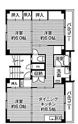 ビレッジハウス美園5 3DKの間取図画像