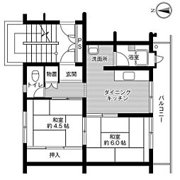 ビレッジハウス玉里2号棟 2DKの間取図画像