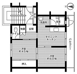 ビレッジハウス苅田1号棟 2DKの間取図画像
