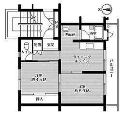 ビレッジハウス玉里1号棟 2DKの間取図画像