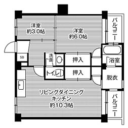 ビレッジハウス古賀4号棟 2LDKの間取図画像
