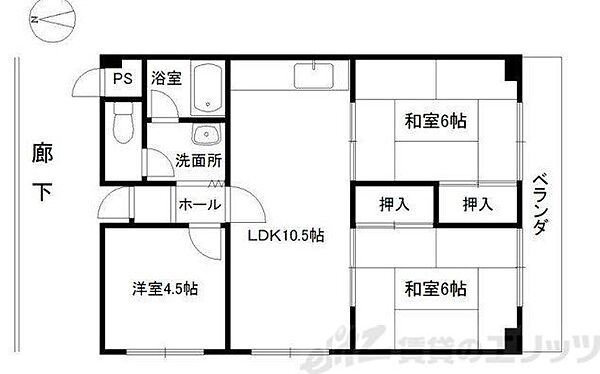 明香マンション 205｜大阪府茨木市中村町(賃貸マンション3LDK・2階・56.70㎡)の写真 その2