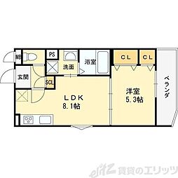 グランディール豊川 3階1LDKの間取り