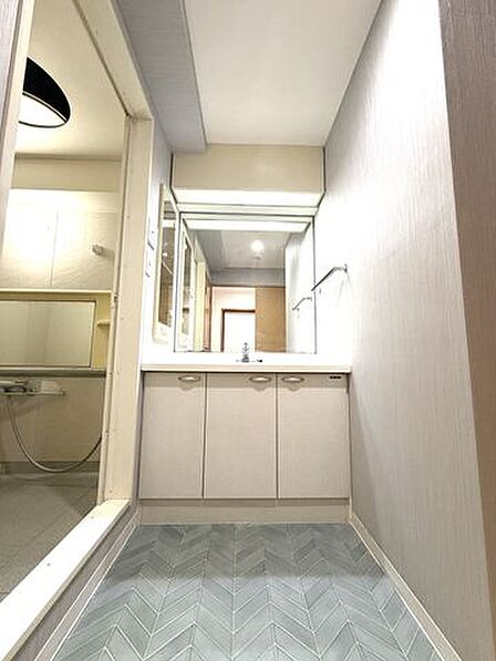 朝の身支度を快適にしてくれる広々とした洗面所です。