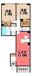 ア コート デ パルク 2LDKの間取図画像