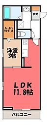 アルムコーポ1号館 1LDKの間取図画像