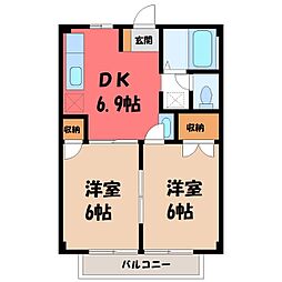 サンハイム妻沼 2DKの間取図画像