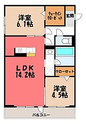 熊谷市万平町1丁目アパート 2LDKの間取図画像