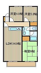 ロイヤルハイツ谷原 3LDKの間取図画像