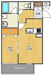 プライムコート豊津 1DKの間取図画像