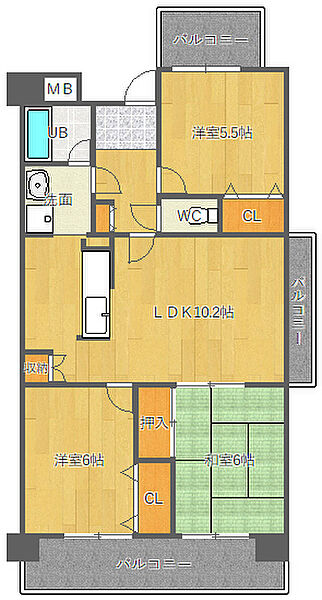 千里五月丘ハイツII番館 ｜大阪府吹田市五月が丘南(賃貸マンション3LDK・4階・70.61㎡)の写真 その2