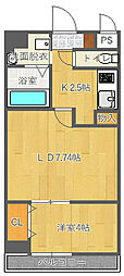 パーラム豊津 1LDKの間取図画像