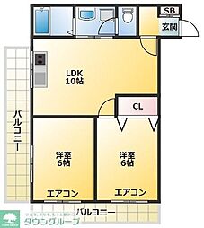 第2若木コーポ 2LDKの間取図画像