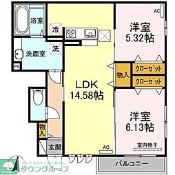グレイスパール平和台 2LDKの間取図画像