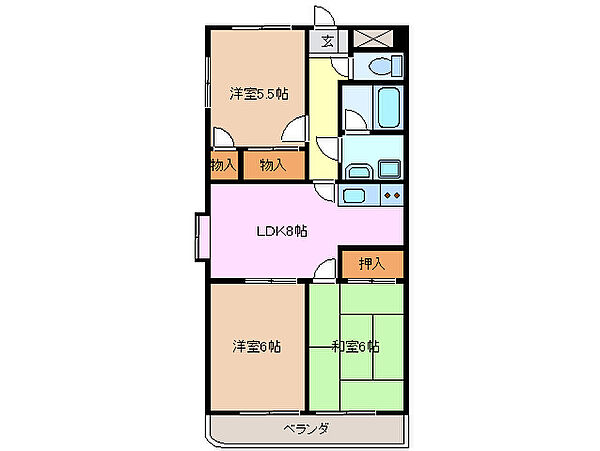 アムールサウス 2B｜三重県四日市市川北１丁目(賃貸マンション3DK・2階・58.32㎡)の写真 その2