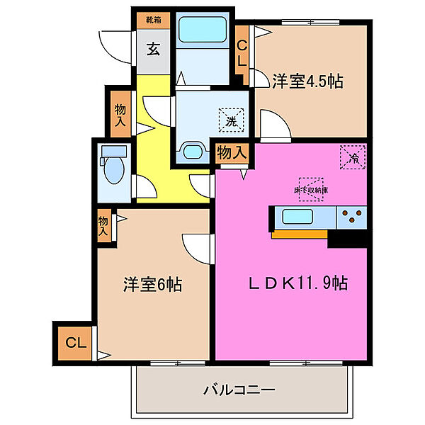 インペリアルヴィラ 101｜三重県四日市市富士町(賃貸アパート2LDK・1階・53.29㎡)の写真 その2