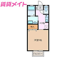 ラ・ルミエールB 1Kの間取図画像