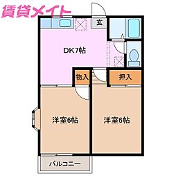 マリオ豊田A 2DKの間取図画像