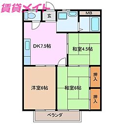 シティーハイツキャッスルB 3DKの間取図画像