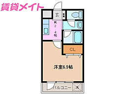 サンハイム山分B 1Kの間取図画像