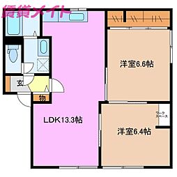 ラ・モンターニュA 2LDKの間取図画像