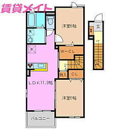 クローバーA 2LDKの間取図画像