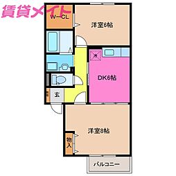 ジョイリバー 2DKの間取図画像