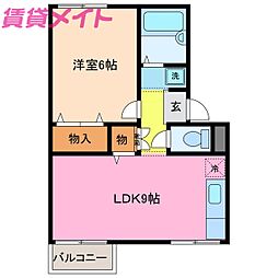 エスポワールあさひ 1LDKの間取図画像