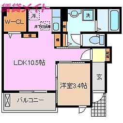 ツヴァイ中川 1LDKの間取図画像