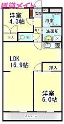 ユーミーマンション加藤C棟 2LDKの間取図画像