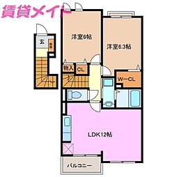 プチ・アンジュ1 2LDKの間取図画像