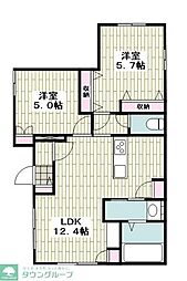 （仮称）国府津メゾン 102 1階2LDKの間取り