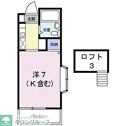 池田ハイツB ワンルームの間取図画像