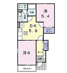 グリーンコート1 2DKの間取図画像