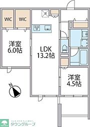 パークアヴェニュー湘南辻堂 北棟 2LDKの間取図画像