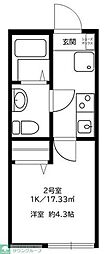 フローラ湘南茅ヶ崎 1Kの間取図画像