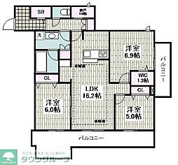 茅ヶ崎市浜竹1丁目マンション 3LDKの間取図画像